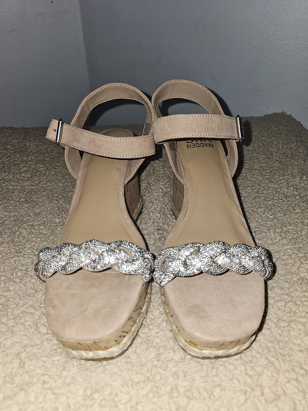Madden Girl Blush Braided Silver-Accent Wedge Sandals
